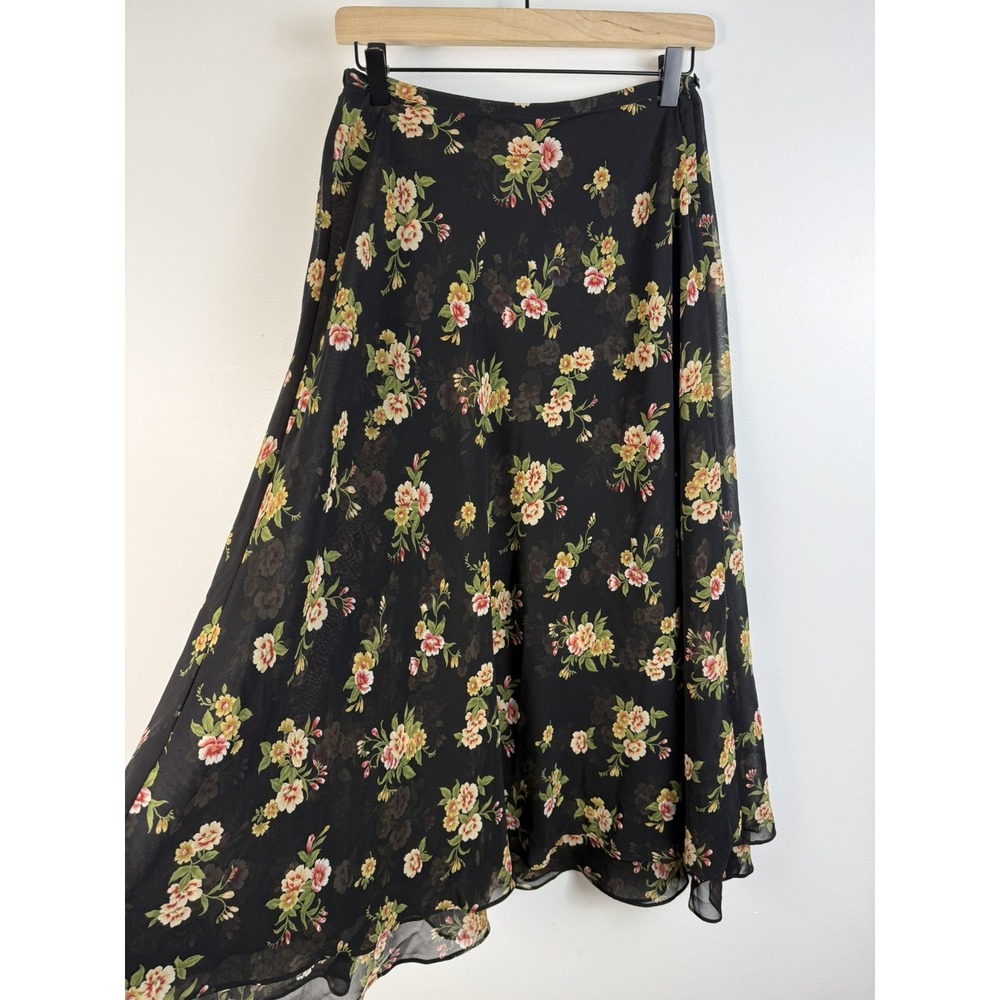 Vintage Express Compagnie Internationale Black Floral Maxi Skirt Small Grunge